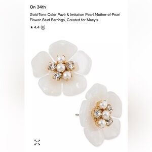 Gold-Tone Color Pavé & Imitation Pearl Mother-of-Pearl Flower Stud Earrings